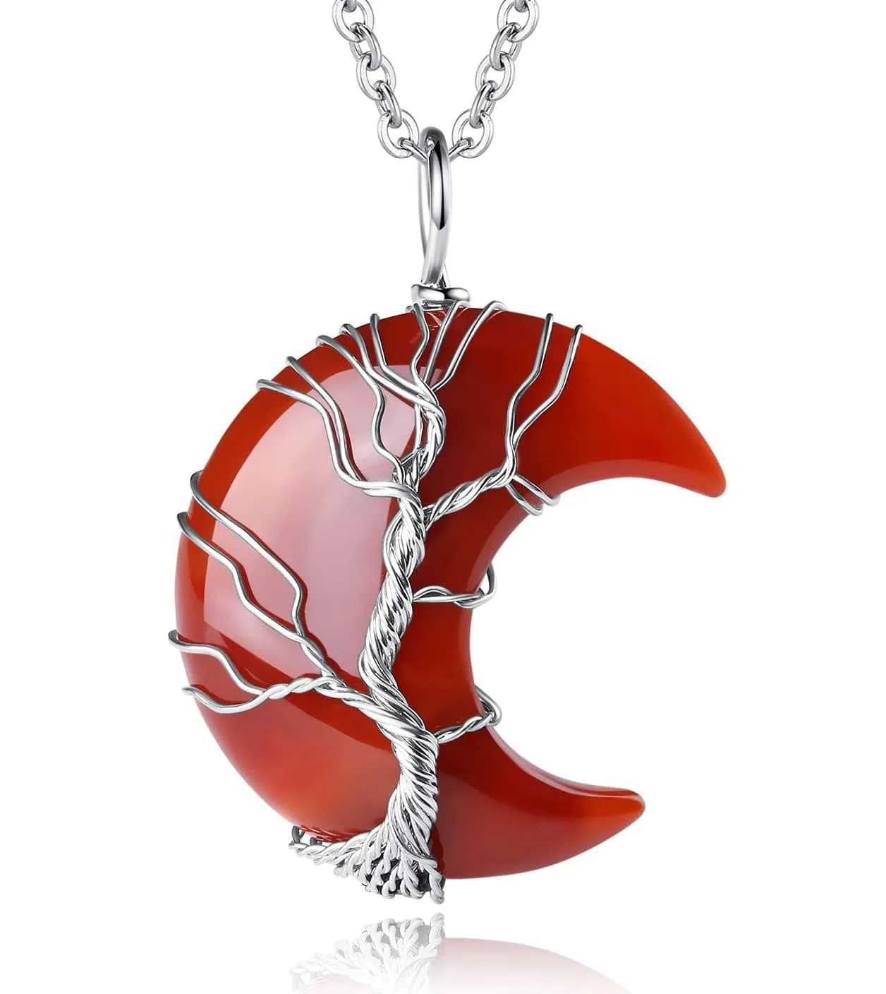 XIANNVXI Carnelian Necklace Crescent Moon Pendant 1.46" x 1.26" | Natural Crystal & Stainless Steel - main product image
