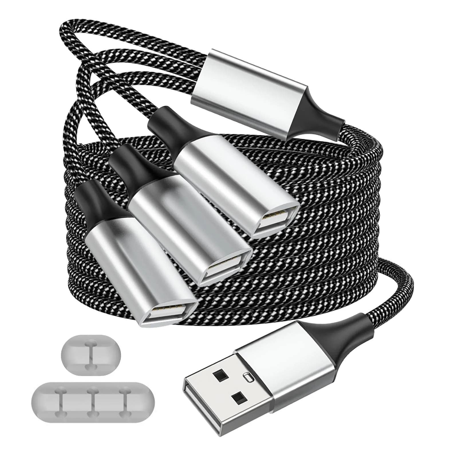 Fidioto 2-Pack USB-A Y Splitter Cable, 1 Male to 2 Female, 10-inch (25cm) - For Data & Charging — 1 in 3 out-4ft