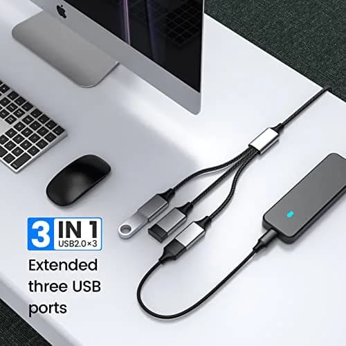 Fidioto USB Extension Cable 4Ft | USB Y Splitter 1 Male to 3 Female Compatible with PC, Camera, Phone, Xbox thumbnail 5