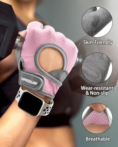 VINSGUIR Workout Gloves for Women and Men, Breathable Weight Lifting Gloves Large Pink | Grips & Protects Hands thumbnail 2