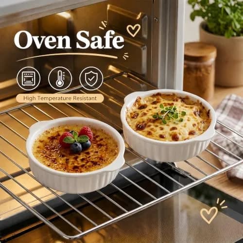 Mezchi 14 oz Porcelain Ramekins Oven Safe | Large Ceramic Creme Brulee & Souffle Dishes with Handles thumbnail 5