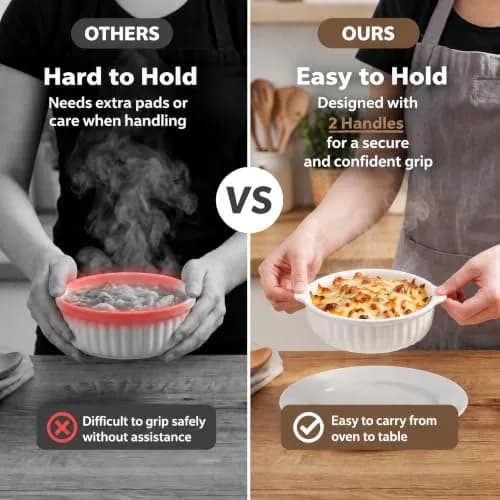 Mezchi 14 oz Porcelain Ramekins Oven Safe | Large Ceramic Creme Brulee & Souffle Dishes with Handles thumbnail 7