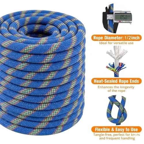 DerziNet Double Braided Arborist Rigging Rope 1/2" x 100 ft (12.7mm x 30.48m) | 8400 lb Tensile Strength Static Rope thumbnail 2