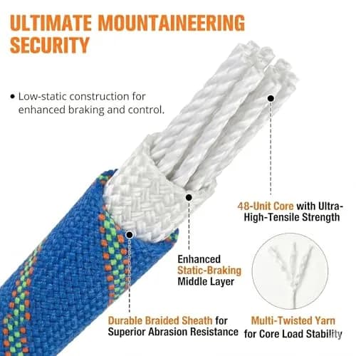 DerziNet Double Braided Arborist Rigging Rope 1/2" x 100 ft (12.7mm x 30.48m) | 8400 lb Tensile Strength Static Rope thumbnail 3