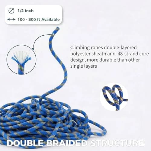 DerziNet Double Braided Arborist Rigging Rope 1.27 cm (1/2 in) x 15.24 m (50 ft) Blue | 37.2 kN (8400 lb) Tensile Strength thumbnail 6