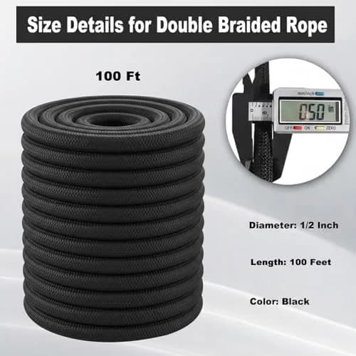 DerziNet Double Braided Arborist Rope - 12.7 mm (1/2 Inch) x 30.48 m (100 Feet) Polyester Climbing Rope | 3810 kg (8400 lb) Tensile Strength thumbnail 4