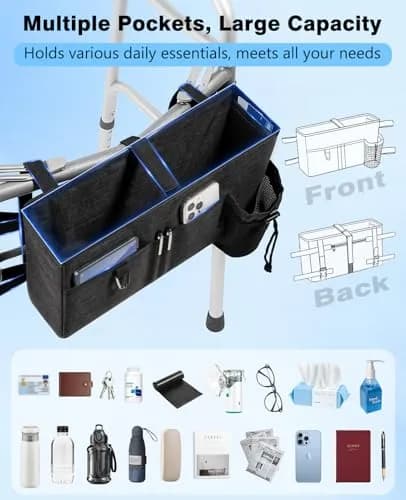 Rhino Valley Walker Basket with Cup Holder | Foldable Walker Bag for Seniors, Durable Polyester, Large Capacity, Easy Mounting thumbnail 2