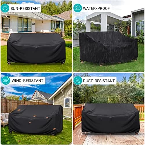 BROSYDA 2-Seater Waterproof Outdoor Couch Cover 60"L×34"D×30"H Black | Heavy-Duty UV & Rain Protection thumbnail 6