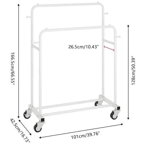 Laiensia Double Rods Garment Rack with Wheels | Multi-functional White Clothing Organizer thumbnail 3