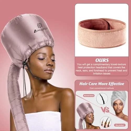 Amzpic Bonnet Hood Hair Dryer Attachment Extra Large Pink | Deep Conditioning & Styling thumbnail 3