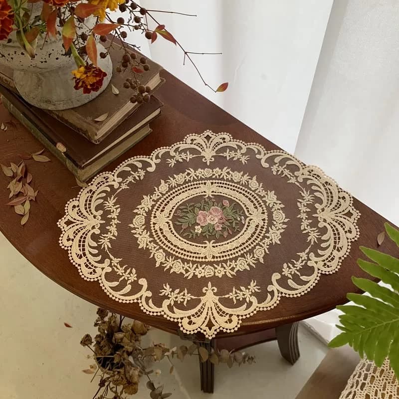 Mezchi Retro French Style Lace Placemats 30cm (12'') x 40cm (16'') Oval, Set of 6 | Elegant Victorian Decor for Dining Tables thumbnail 4