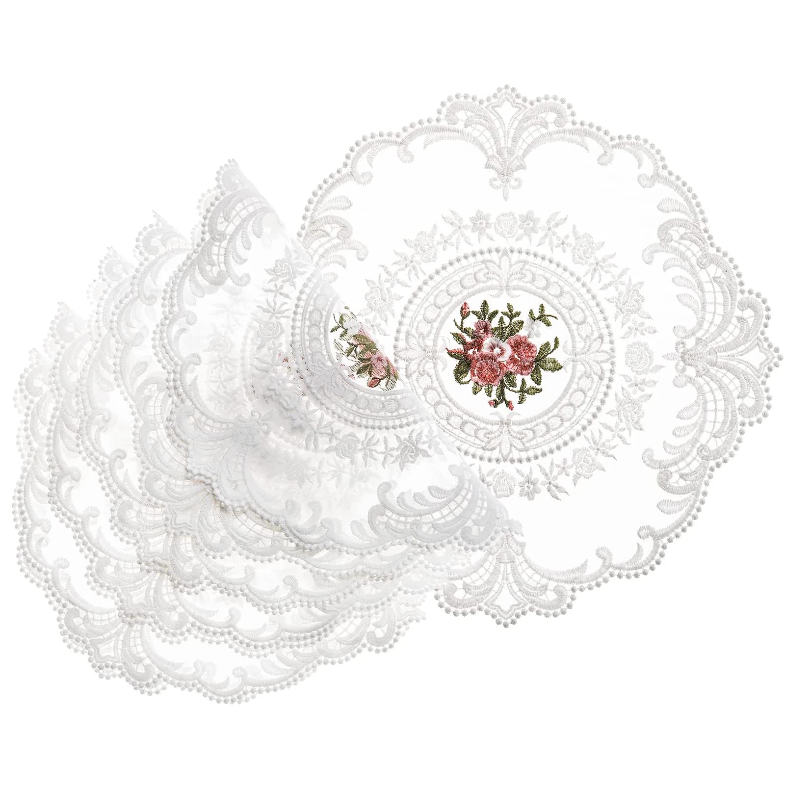 Mezchi 6 Pack Retro French Style Lace Placemats 28cm (11 inch) Round | Vintage Crochet Doilies for Tables - main product image