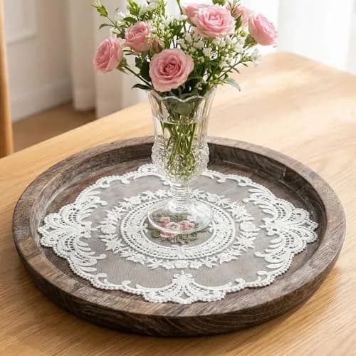 Mezchi 6 Pack Retro French Style Lace Placemats 28cm (11 inch) Round | Vintage Crochet Doilies for Tables thumbnail 7