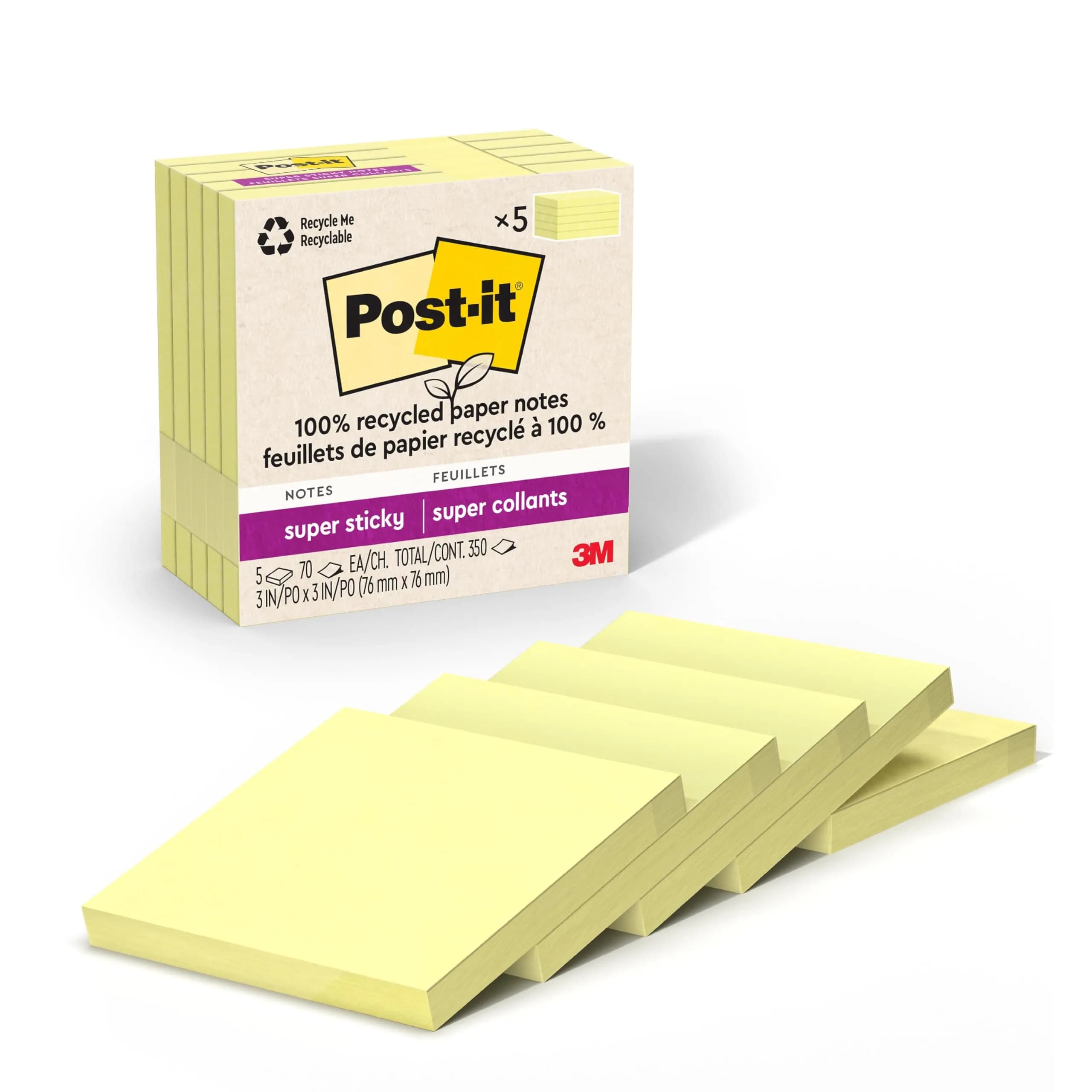Post-it Super Sticky Notes 3 x 3 in Canary Yellow 5 Pads | 2X Sticking Power