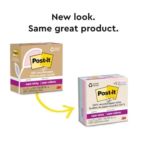 Post-it 100% Recycled Super Sticky Notes, 3 x 3 in, Wanderlust Pastels, 5 Pads | Eco-Friendly Notes with 2X Sticking Power thumbnail 9
