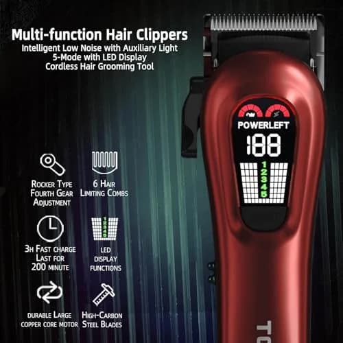 TCMKY Hair Clippers for Men Rechargeable Cordless & Corded | Powerful Steel Blade, LED Display, 200 Min Run thumbnail 2