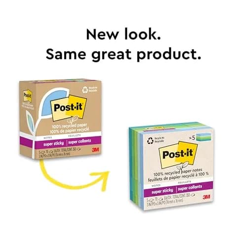 Post-it 100% Recycled Super Sticky Notes 3 x 3 in Oasis Collection (12 Pads, 70 Sheets/Pad) | Acid-Free Paper thumbnail 8