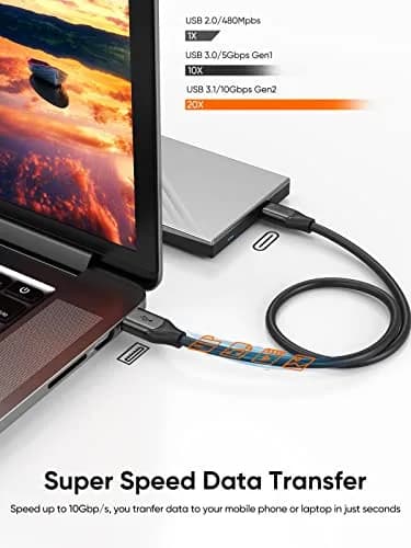 CableCreation Black 1FT/0.3m USB A to USB C Cable | 10Gbps Data Transfer & 60W Charging thumbnail 3