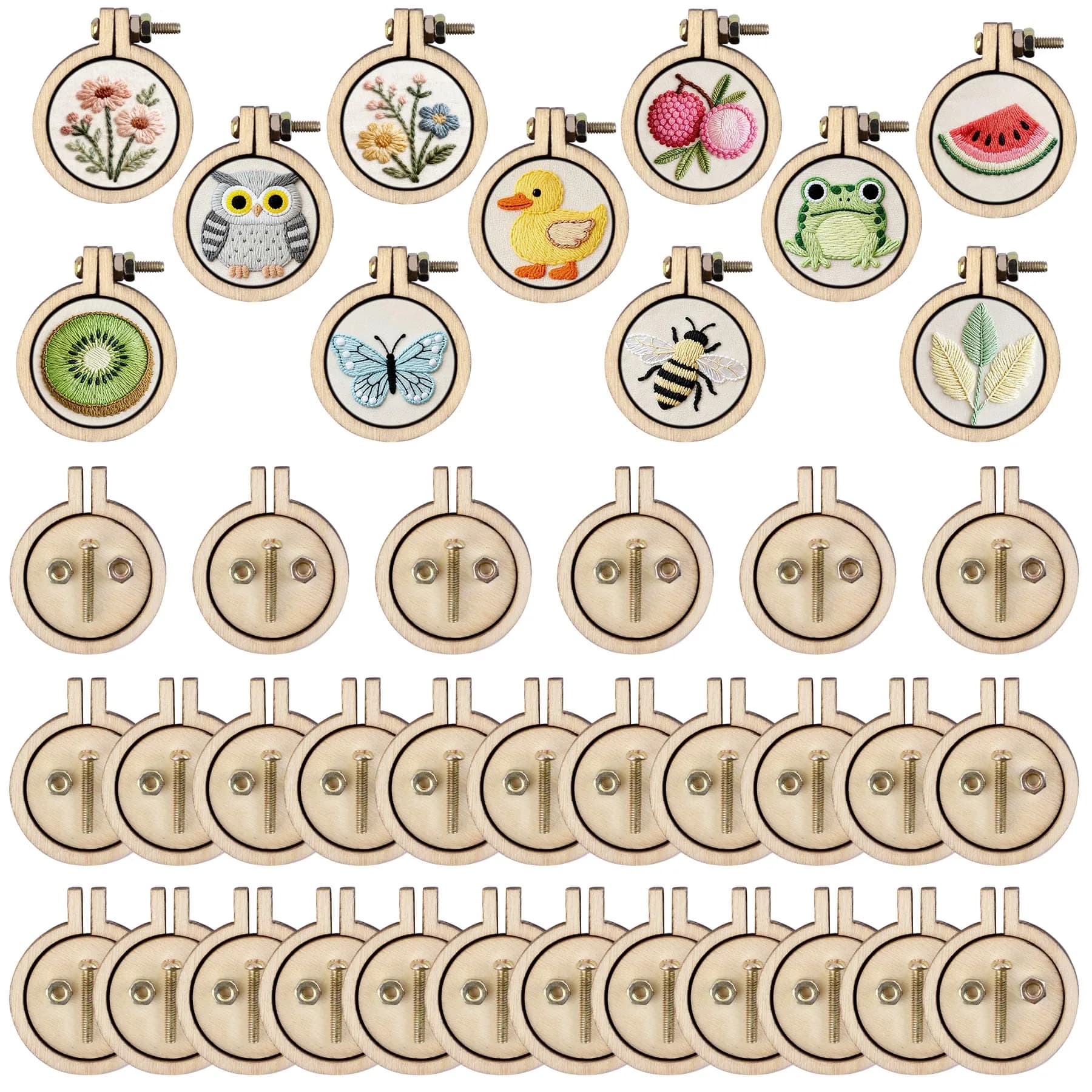 Framendino Mini Embroidery Hoops 40 Pack | Tiny Round Wood Cross Stitch Rings for Crafts & Jewelry