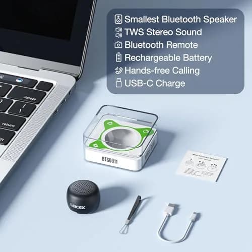 LEICEX Mini Bluetooth Speaker, Tiny Portable Bluetooth 5.0 Speaker with Lanyard | 21g (0.74 oz) thumbnail 6