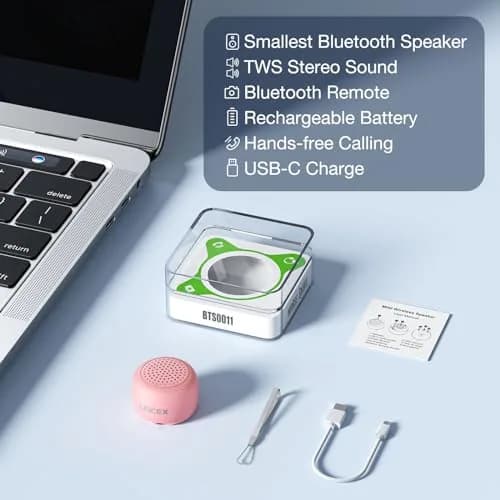 LEICEX Mini Wireless Bluetooth Speaker with Bluetooth 5.0 - Pink | Tiny 21g (0.74 oz) Portable Coin-Sized Sound thumbnail 6