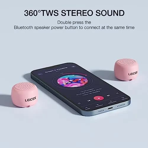LEICEX Mini Wireless Bluetooth Speaker with Bluetooth 5.0 - Pink | Tiny 21g (0.74 oz) Portable Coin-Sized Sound thumbnail 2