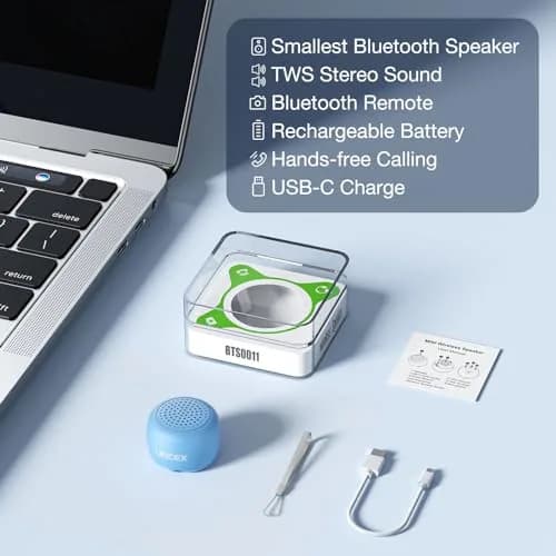 LEICEX Tiny Travel Bluetooth Speaker | Ultra-Portable Mini Speaker with Lanyard & USB-C, 4-Hour Playtime thumbnail 6