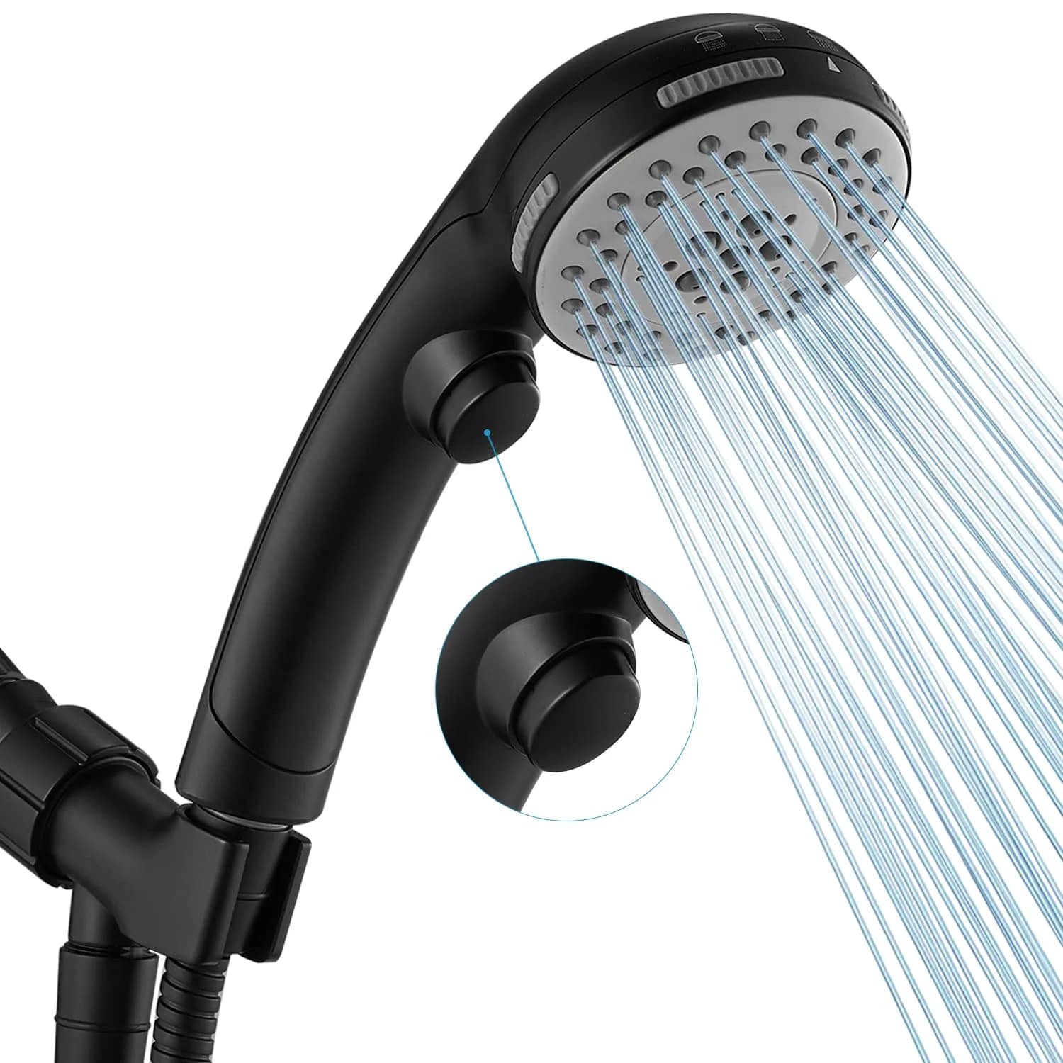 DOILIESE High Pressure Shower Head with Handheld Spray 6 Settings Chrome | 1.8 GPM Flow Rate — Black