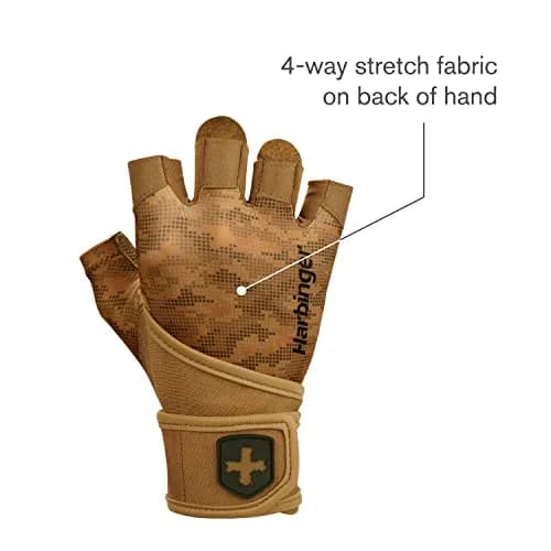 Harbinger Pro Wristwrap Gloves 2.0 Men's Tan Camo Medium | Integrated Wrist Support for Weightlifting & Gym thumbnail 5