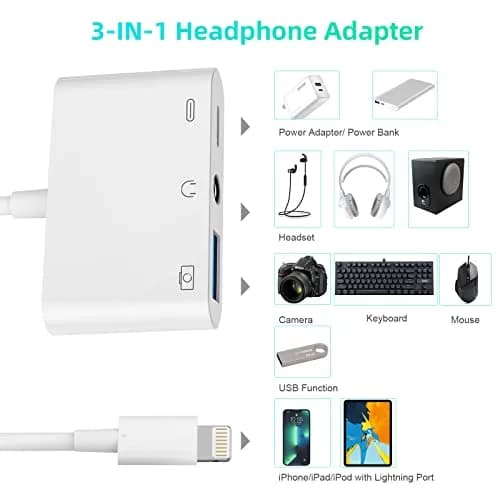 MTAKYA 3-in-1 Lightning USB Auxiliary Adapter with 3.5mm Jack & Charging Port | MFi Certified thumbnail 2