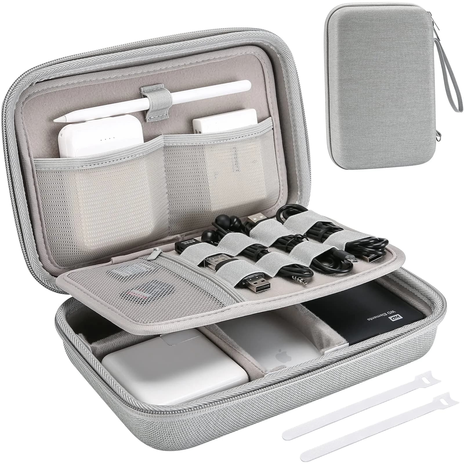 ProCase Hard Travel Electronic Organizer Case for MacBook Power Adapter Chargers Cables Power Bank Apple Magic Mouse Apple Pencil USB Flash Disk SD Card Small Portable Accessories Bag -Grey, L | Tech Gear Storage Solution - main product image