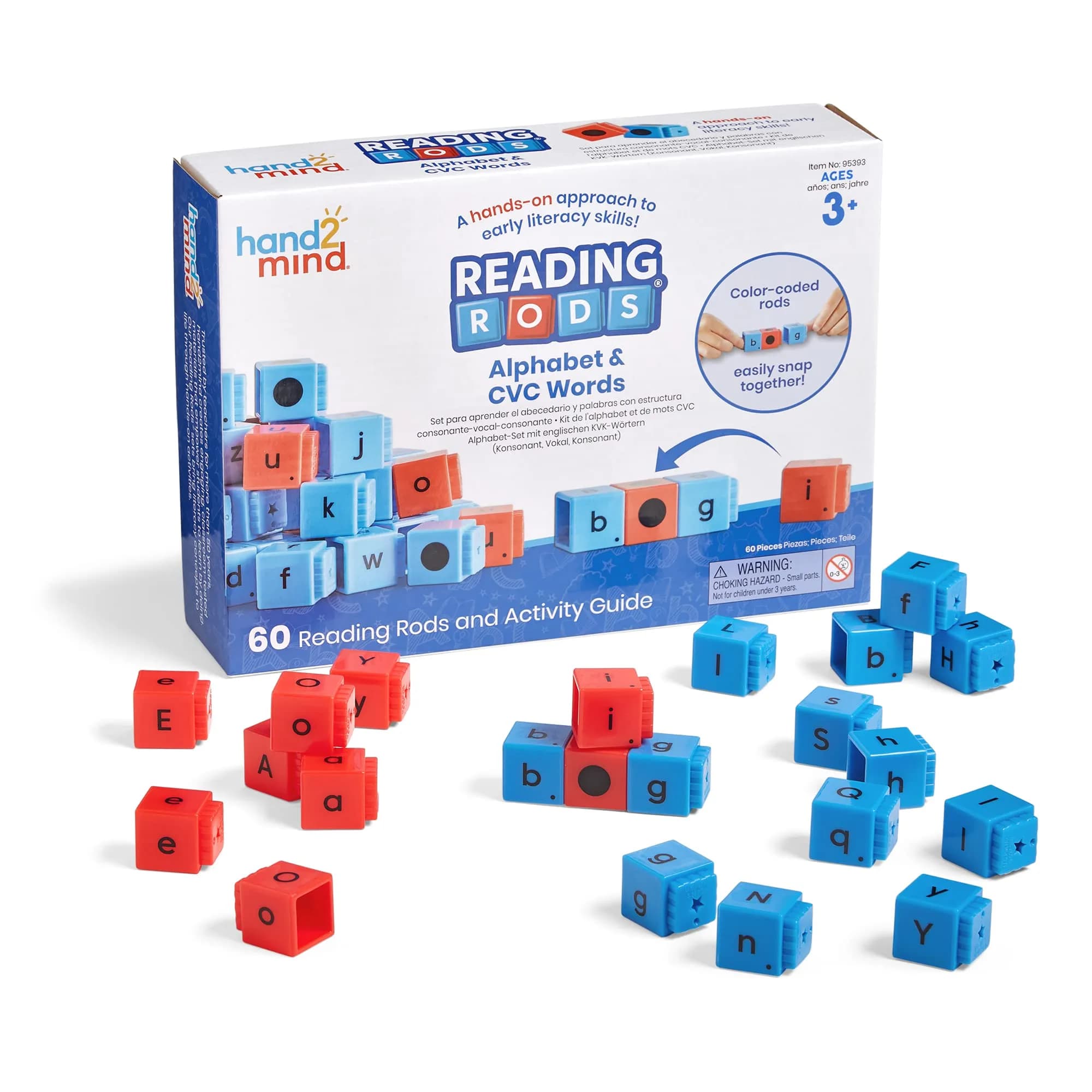 hand2mind Reading Rods Alphabet & CVC Words, Letter Blocks, Ages 3+ | Multicolor, 60 Rods for Early Literacy - main product image