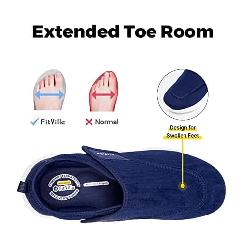 FitVille Diabetic Shoes for Men Extra Wide Navy Blue | Support for Swollen Feet & Elderly Comfort thumbnail 2