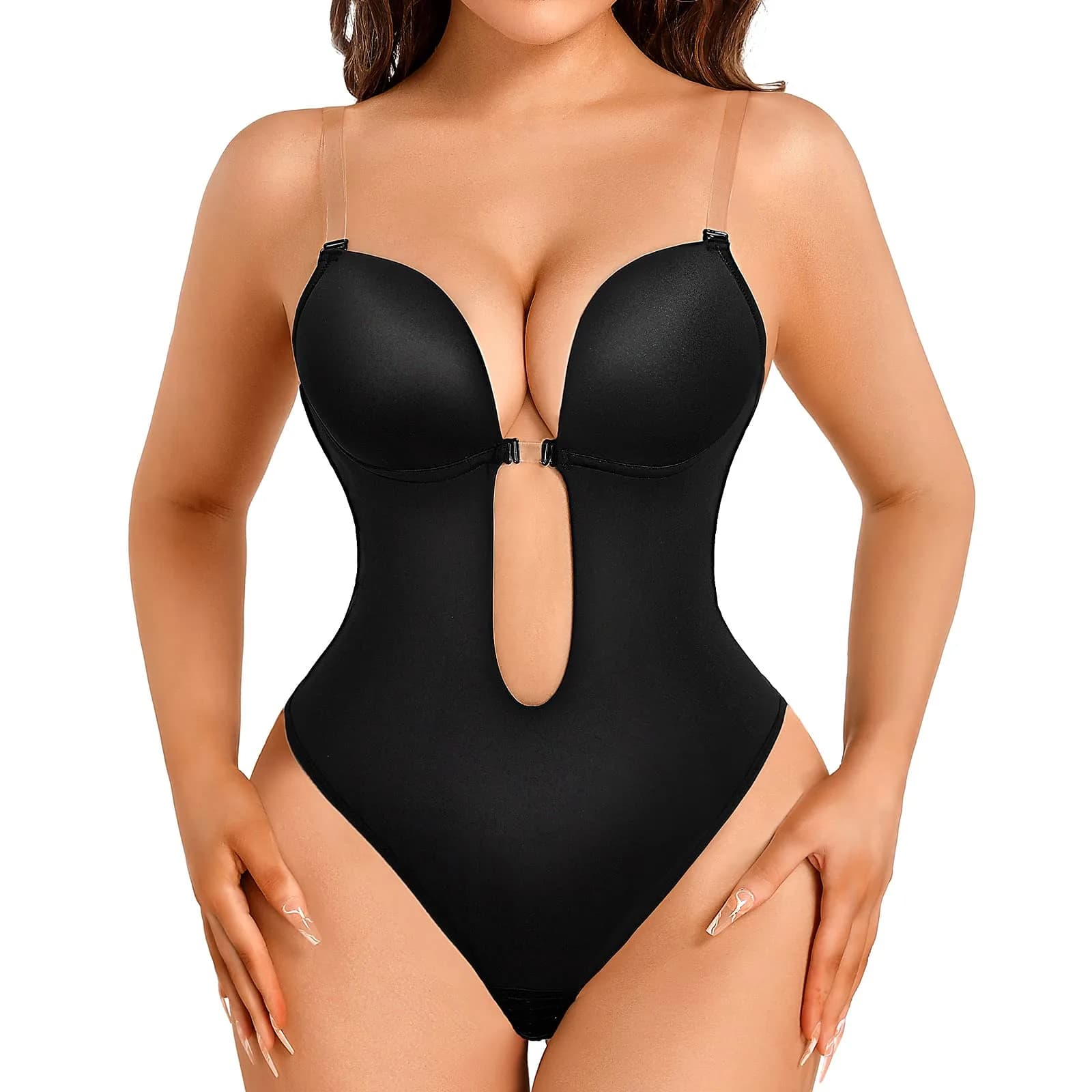 Decorus Backless Bodysuit Strapless | Low-Back Thong Body-shaper for Women, Seamless, Open-back, Wedding-Ready (70-120 chars) — Black / XX-Large