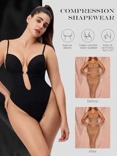 Decorus Backless Bodysuit Strapless Low-Back Thong Body-shaper for Women | Seamless Wedding Bodysuit with Built-in Bra (70-120 chars) thumbnail 3