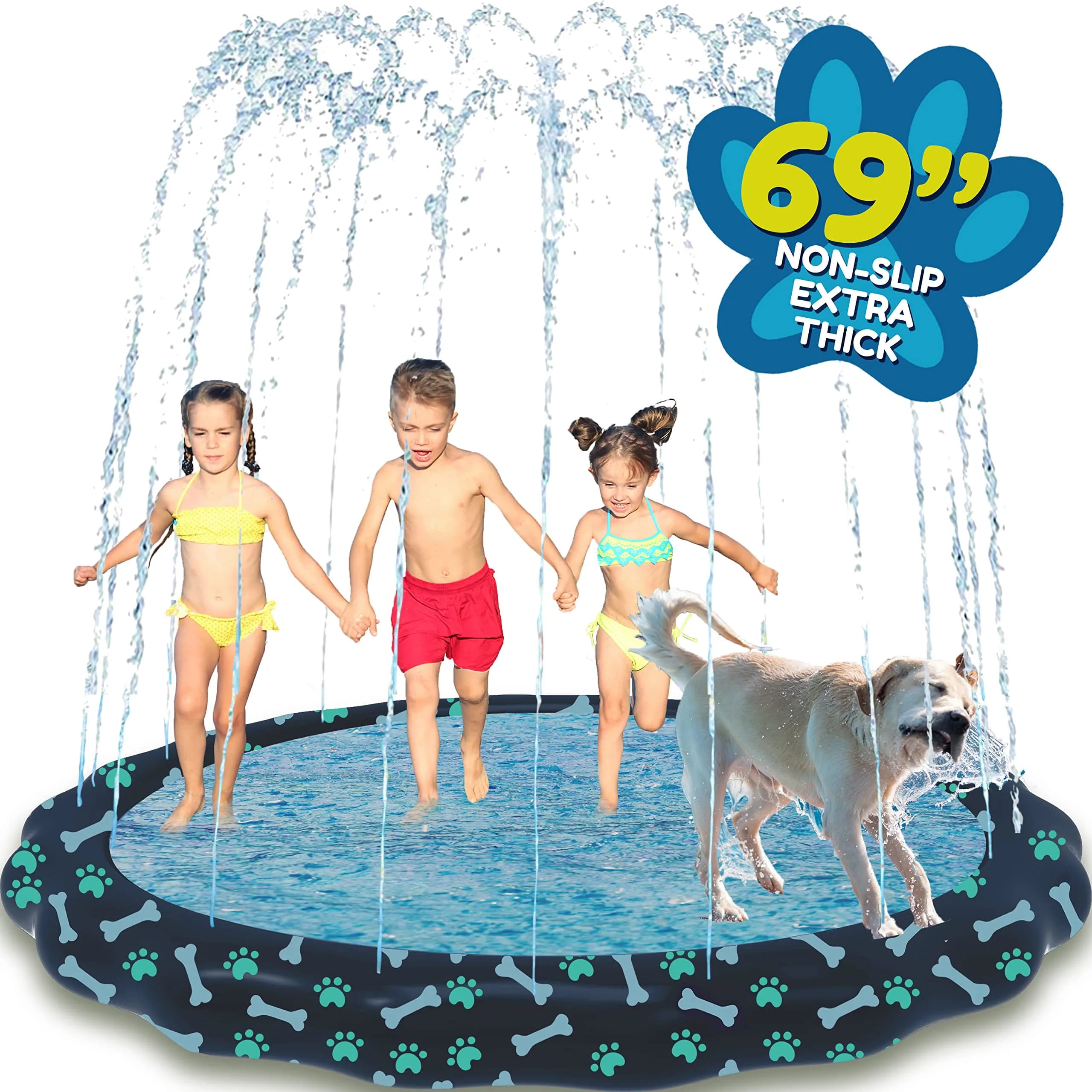 SplashEZ Non-Slip Splash Pad Sprinkler 69" (175 cm) | Water Play for Kids & Dogs