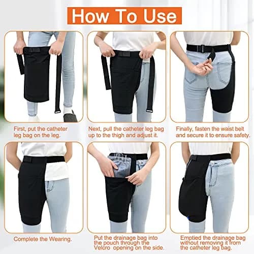 Mistuki Catheter Leg Bag Holder with Waist Belt & Thigh Pockets, Black, Uniform Size | Secure Urinary Drainage Fix thumbnail 6