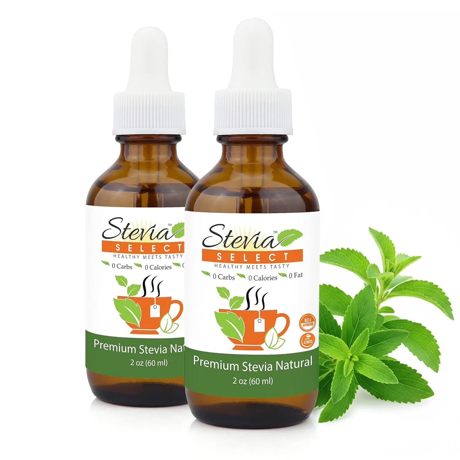Stevia Select Plain Liquid Stevia Drops - Zero Calorie Sweetener 4 Fl Oz (2 Pack) | Natural Plant Based Sugar Substitute