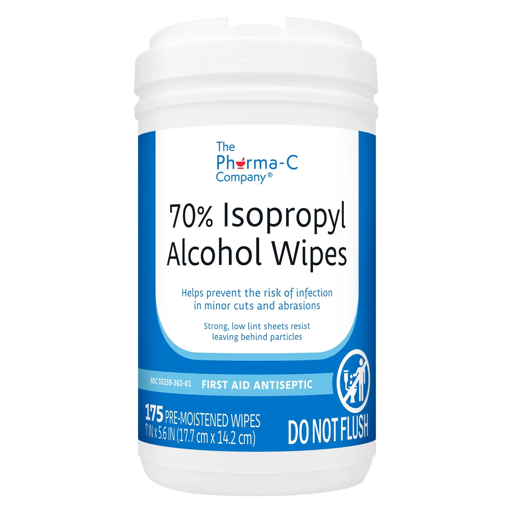 The Pharma-C Company 70% Isopropyl Alcohol Wipes 175 Ct | Trusted First Aid Antiseptic for Minor Cuts & Burns - main product image