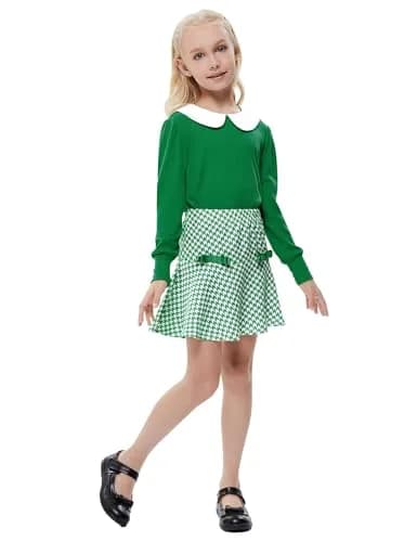 LIONJIE Toddler Girl Outfit Set | Fall & Spring Clothes for 3-4Y | Long Sleeve Tops & Houndstooth Skirt thumbnail 3