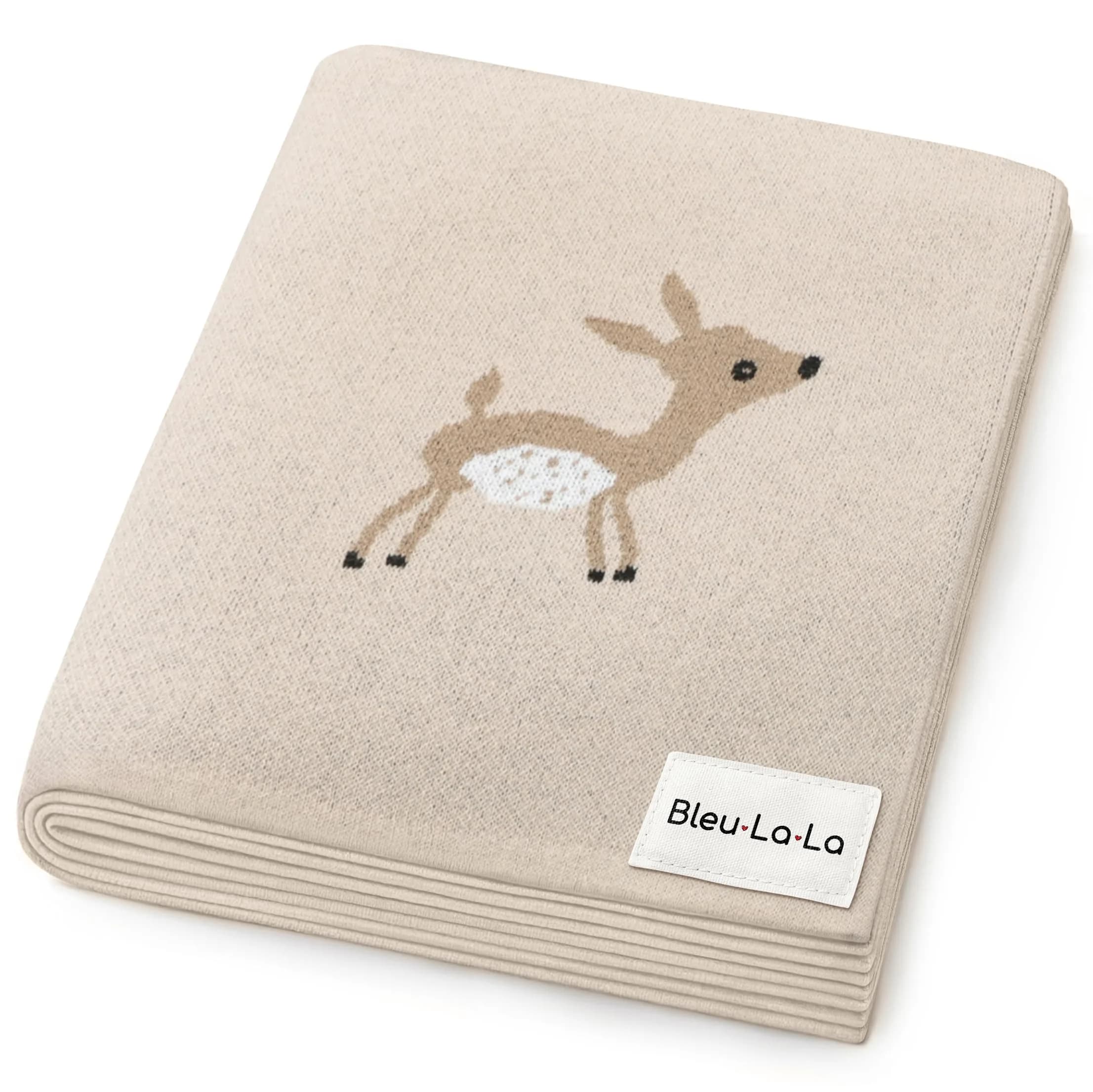 Bleu La La Knit Baby Swaddle Blanket - 100% Cotton Soft Cozy Receiving Swaddling Blanket for Newborns & Toddlers | Gender Neutral Taupe Deer - main product image