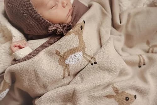 Bleu La La Knit Baby Swaddle Blanket - 100% Cotton Soft Cozy Receiving Swaddling Blanket for Newborns & Toddlers | Gender Neutral Taupe Deer thumbnail 6