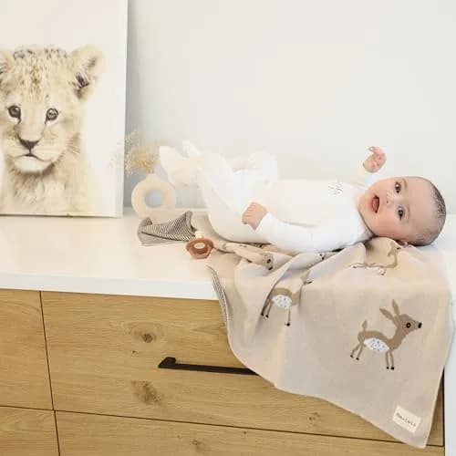 Bleu La La Knit Baby Swaddle Blanket - 100% Cotton Soft Cozy Receiving Swaddling Blanket for Newborns & Toddlers | Gender Neutral Taupe Deer thumbnail 10