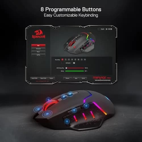 Redragon M690 PRO Wireless RGB Gaming Mouse 8000 DPI | Ergonomic, 8 Macro Buttons, 87H Battery thumbnail 8