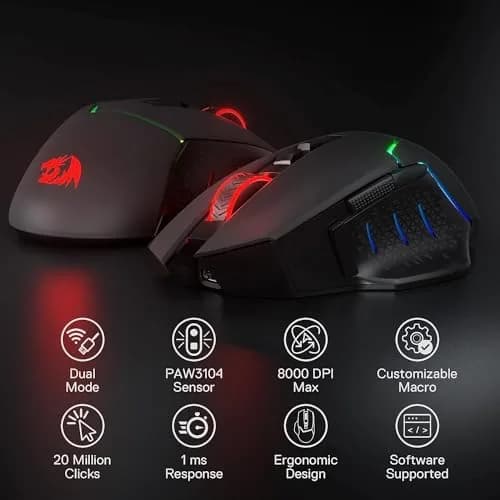 Redragon M690 PRO Wireless RGB Gaming Mouse 8000 DPI | Ergonomic, 8 Macro Buttons, 87H Battery thumbnail 3
