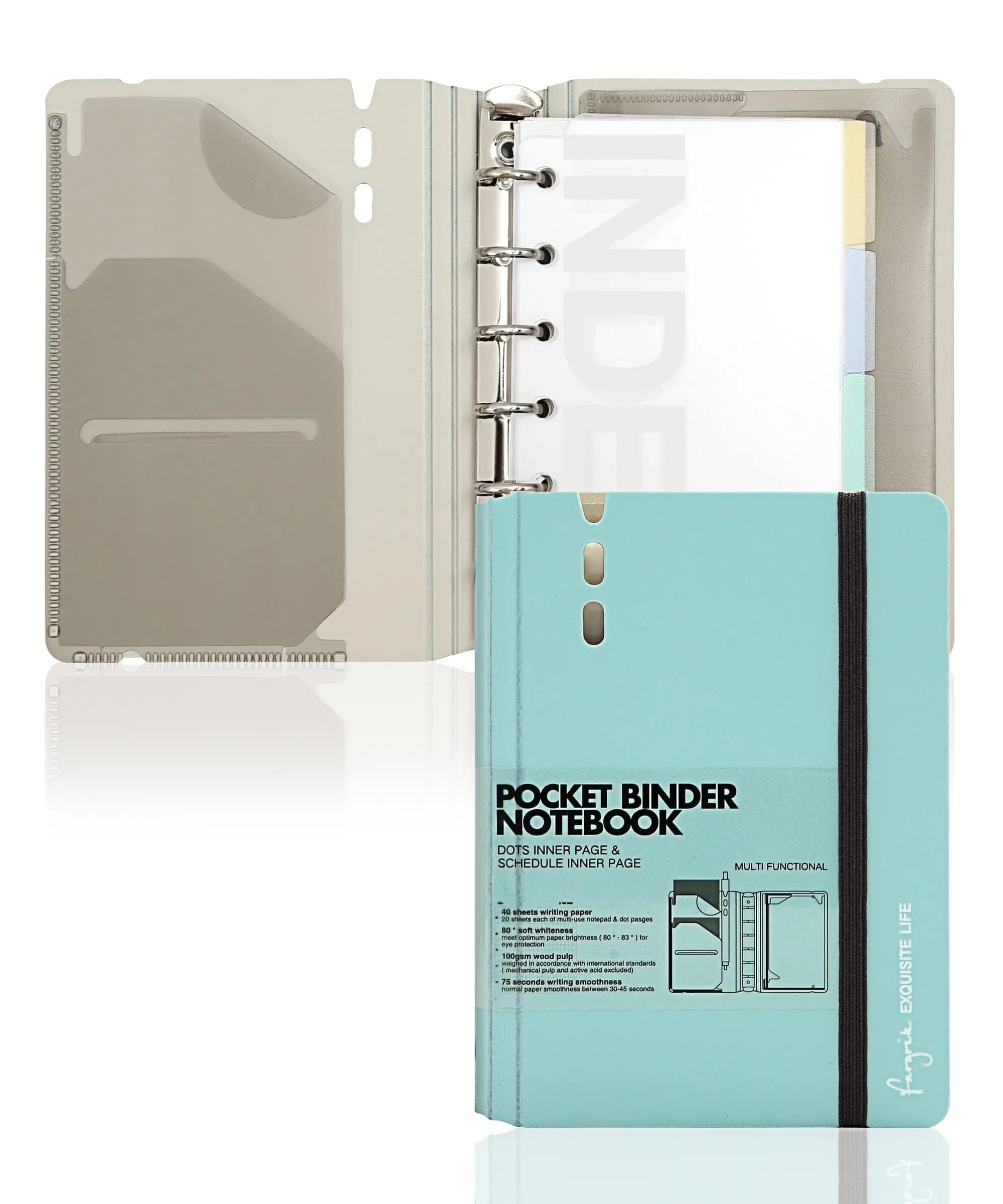 CAGIE A5 Binder 6 Ring Refillable Notebook with Dividers & Pockets | Durable, Refillable, 80 Pages — Blue / A7 Hourly&Dot Page