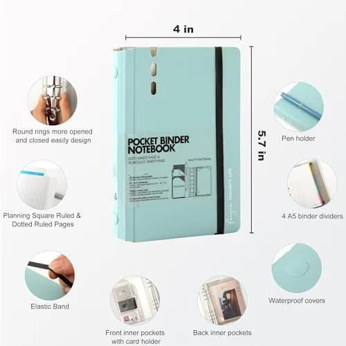 CAGIE A7 Binder 6 Ring Refillable Notebook with Dividers & Pockets | Office & School Supplies thumbnail 2