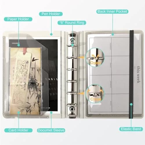 CAGIE A7 Binder 6 Ring Refillable Notebook with Dividers & Pockets | Office & School Supplies thumbnail 3