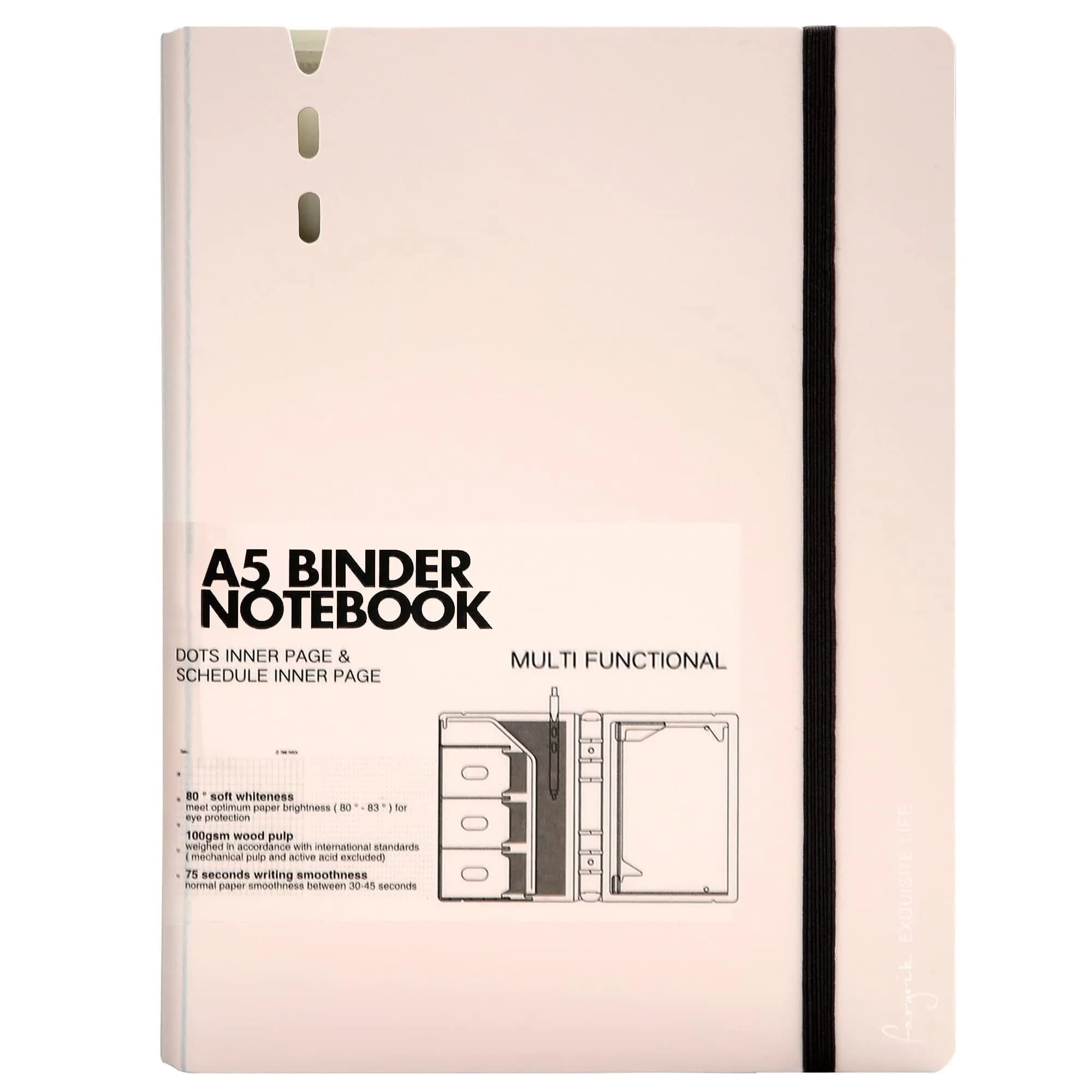 CAGIE A5 Binder 6 Ring Refillable Notebook with Dividers & Pockets | Durable, Refillable, 80 Pages — Pink