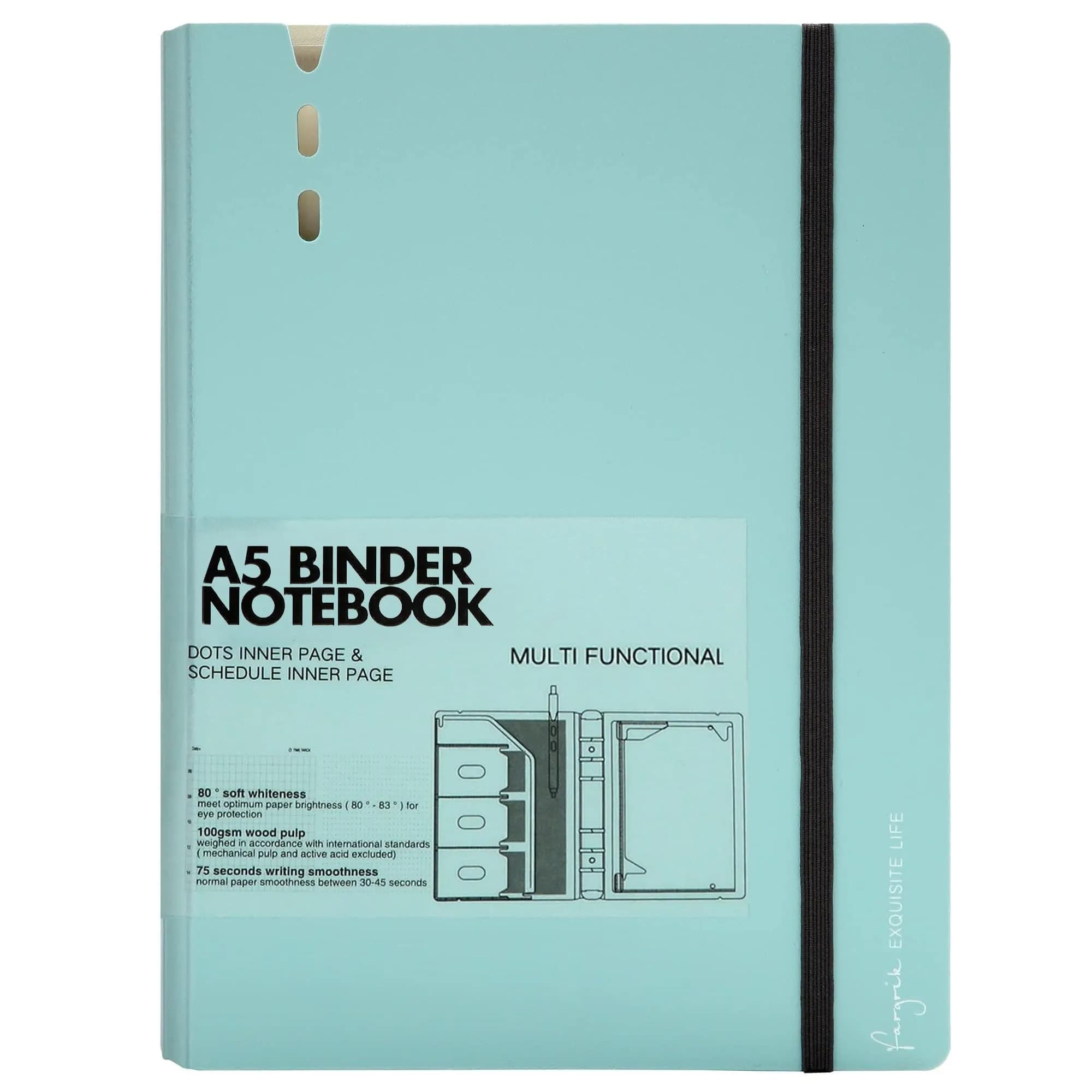 CAGIE A5 Binder 6 Ring Refillable Notebook with Dividers & Pockets | Durable, Refillable, 80 Pages — Blue / A5 Daily&Dot Page